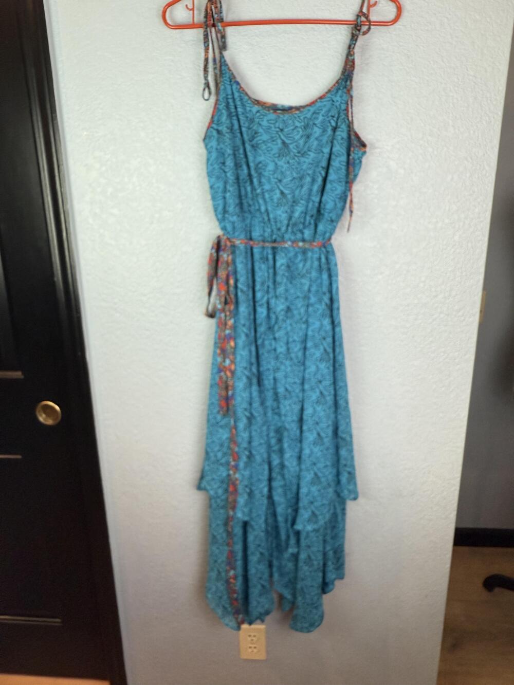 Patterson J Kincaid Dress Womens Large Blue Abstract Print Boho Maxi Belted